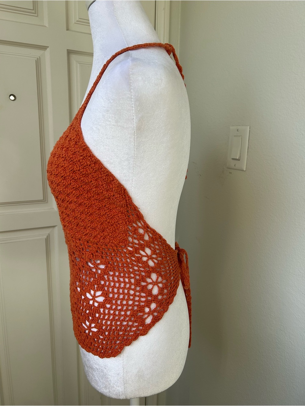 Y2K Burnt Orange Crochet Halter Top Boho Festival - Picture 2 of 8